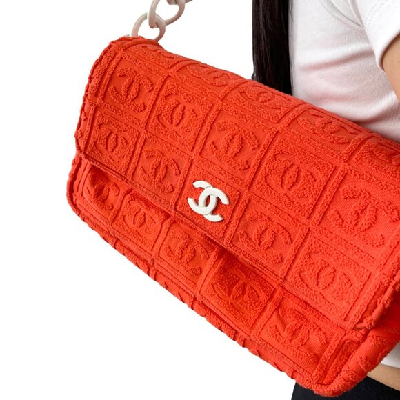 CHANEL Vintage 02S CC Logo Chain Shoulder Bag Handbag Terry Cloth [106384] - Picture 4 of 14